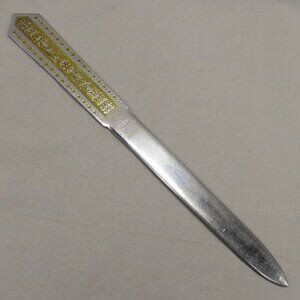 Vintage IDL No 900 Stainless Steel Letter Envelope Opener Ornate Gold-Tone Inlay